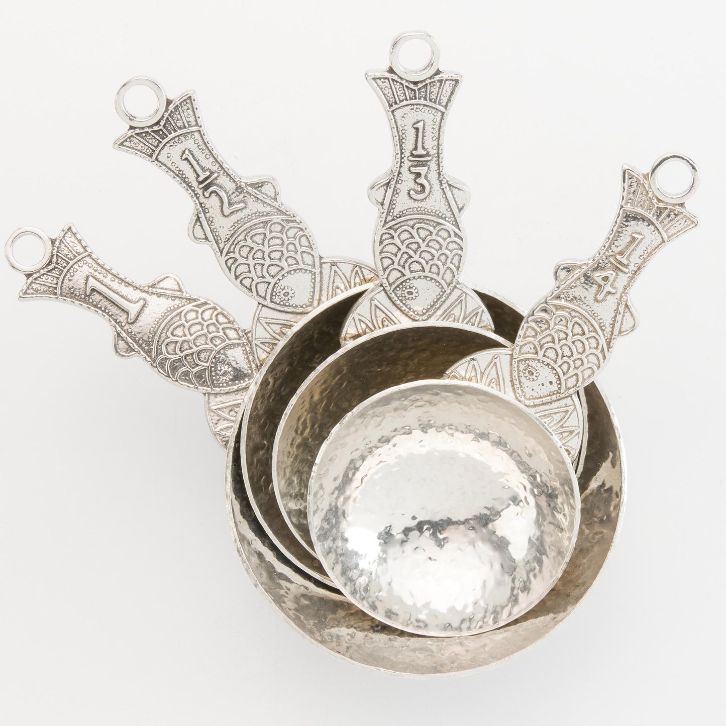 Crosby & Taylor Fish 4-piece Artisan Pewter Measuring Cup Set, Handmade in the USA