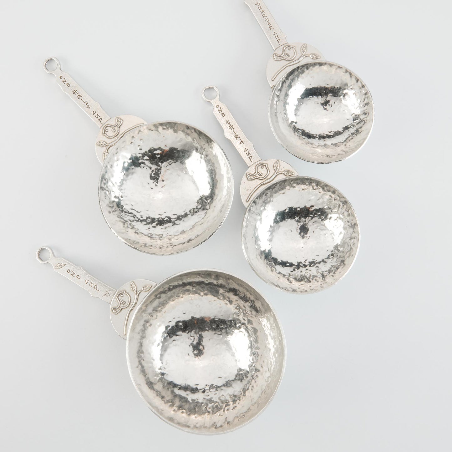 Crosby & Taylor Bird 4-piece Artisan Pewter Measuring Cup Set, Handmade in the USA