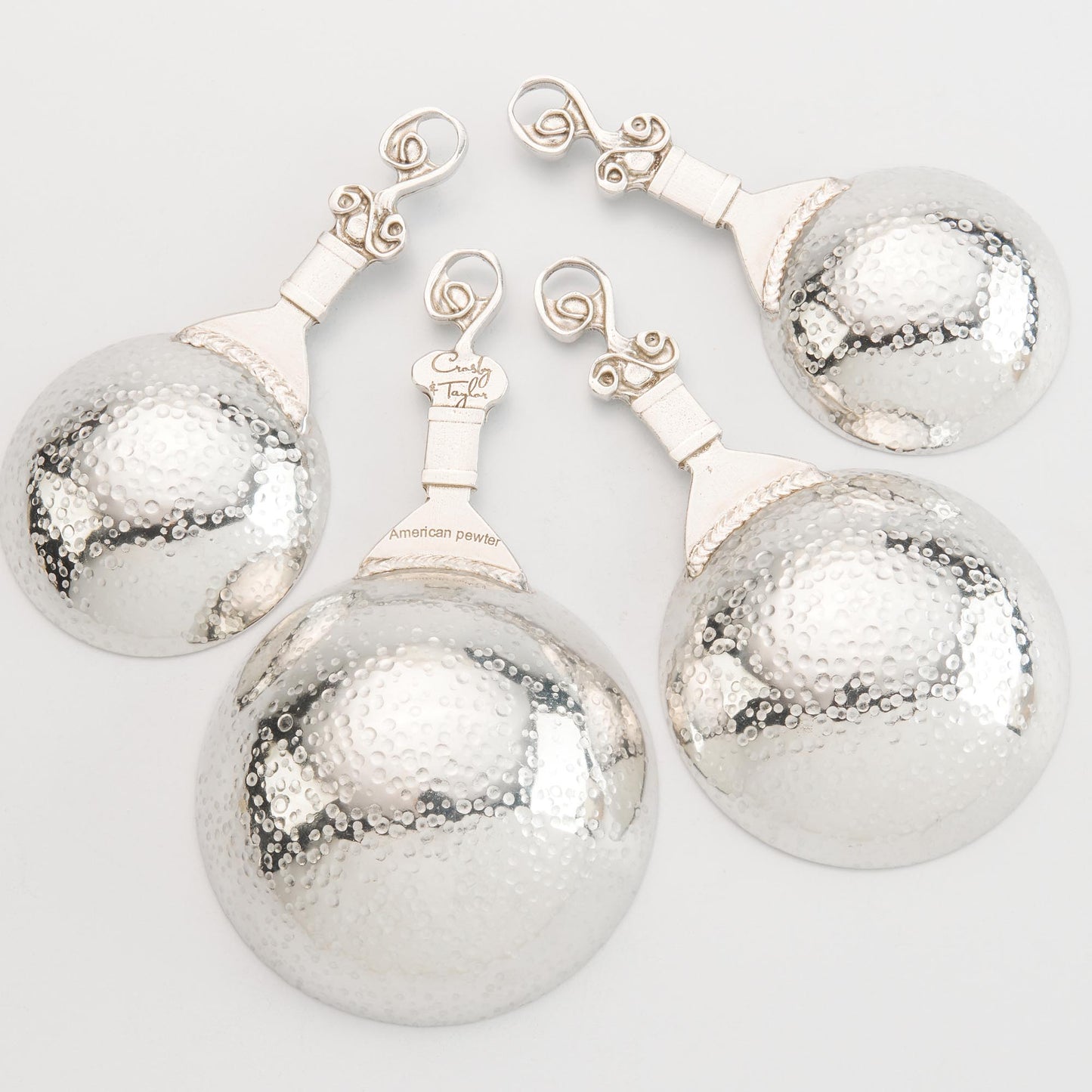 Crosby & Taylor Vineyard 4-piece Artisan Pewter Measuring Cup Set, Handmade in the USA