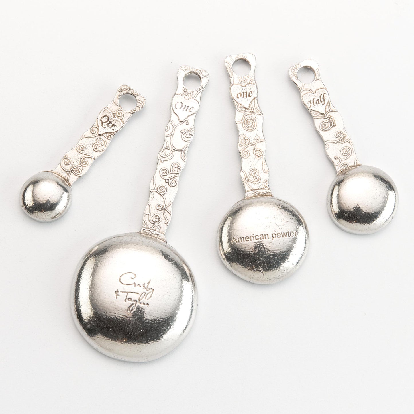 Crosby & Taylor Heart 4-piece Artisan Pewter Measuring Spoon Set, Handmade in the USA
