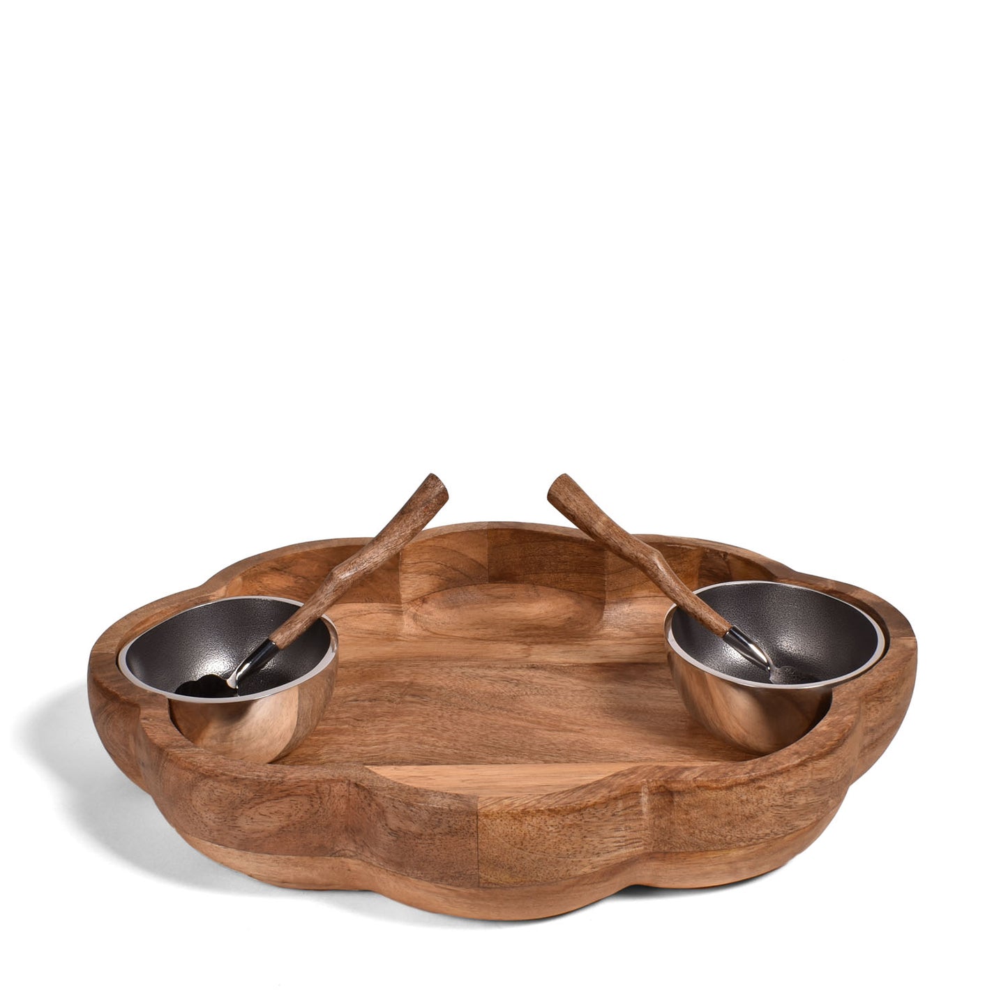 Handmade Cloud-Shaped Mango Wood and Cast Aluminum 5-piece Chip and Dip Set