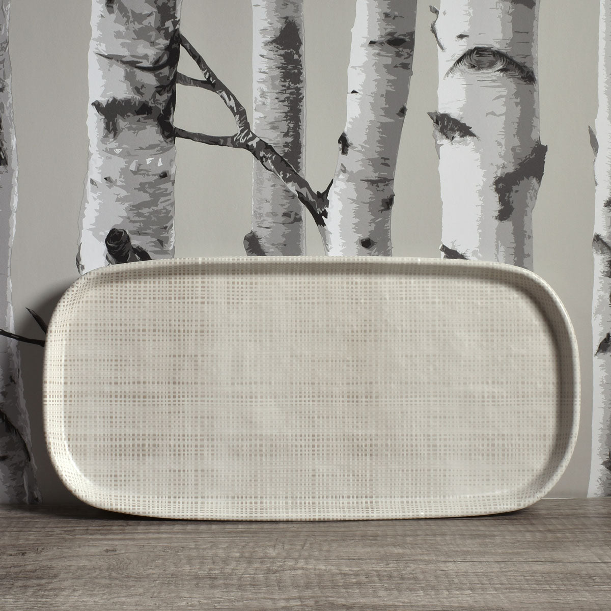 Merritt Luxe Linen 14-1/2" x 7" Melamine Serving Tray, Beige