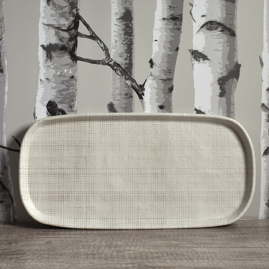 Merritt Luxe Linen 14-1/2" x 7" Melamine Serving Tray, Beige