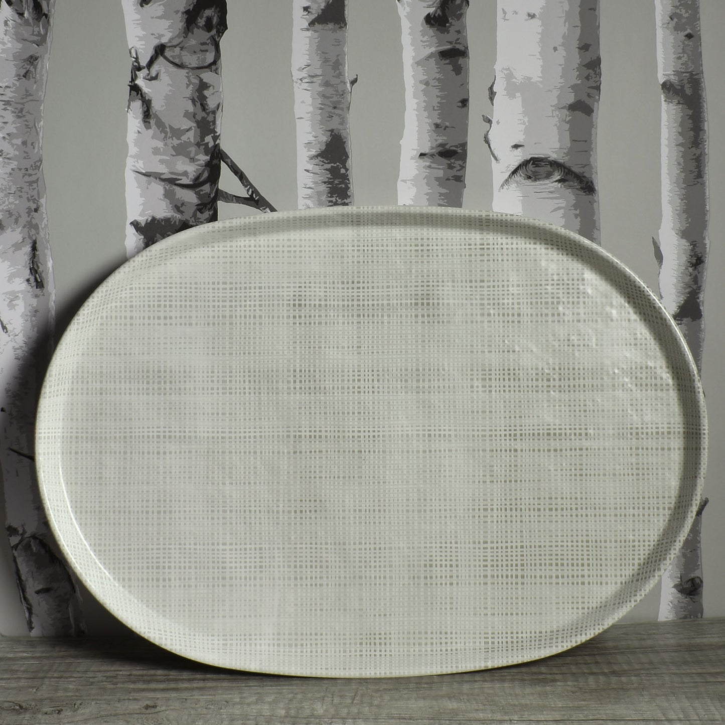 Merritt Luxe Linen 17" x 11-3/4" Oval Melamine Serving Tray, Beige