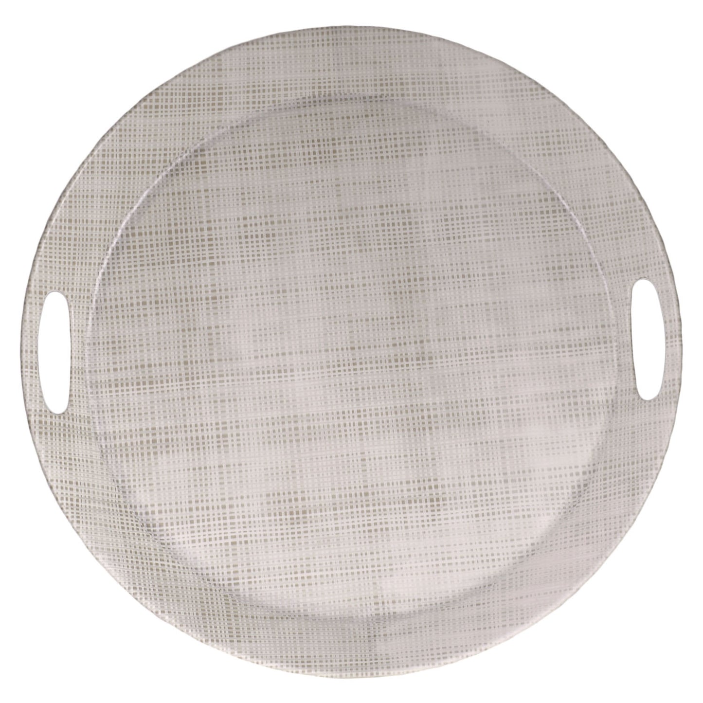 Merritt Luxe Linen 17" Round Melamine Serving Tray with Cutout Handles, Beige