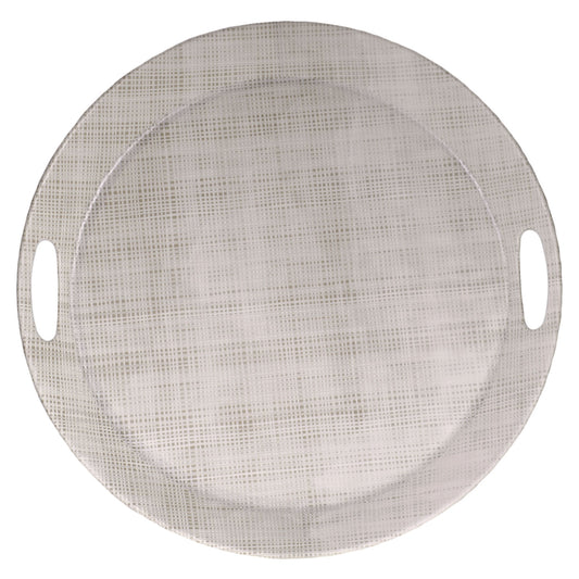 Merritt Luxe Linen 17" Round Melamine Serving Tray with Cutout Handles, Beige
