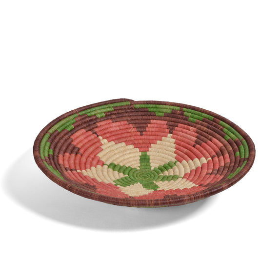 African Fair Trade Handwoven Raffia Basket, Medium, Terracotta/Purple