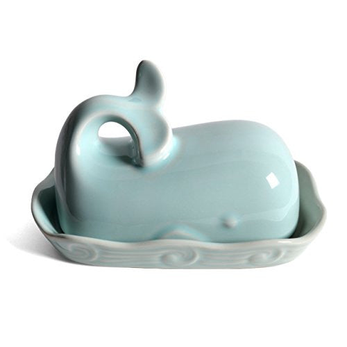 Creative Co-op Stoneware Whale Shaped Butter Dish, Aqua - The Barrington Garage