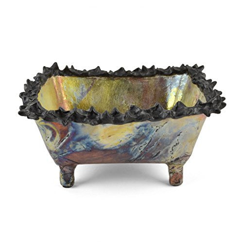 Art by Aron Raku Pottery Prickly Rim Rectangular Vessel - The Barrington Garage