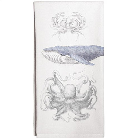 Montgomery Street Blue Whale, Crab and Octopus Cotton Flour Sack Dish Towel - The Barrington Garage