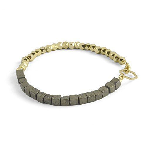 Oceanne 6.25" Pyrite and Faceted Brass Bead Bracelet - The Barrington Garage