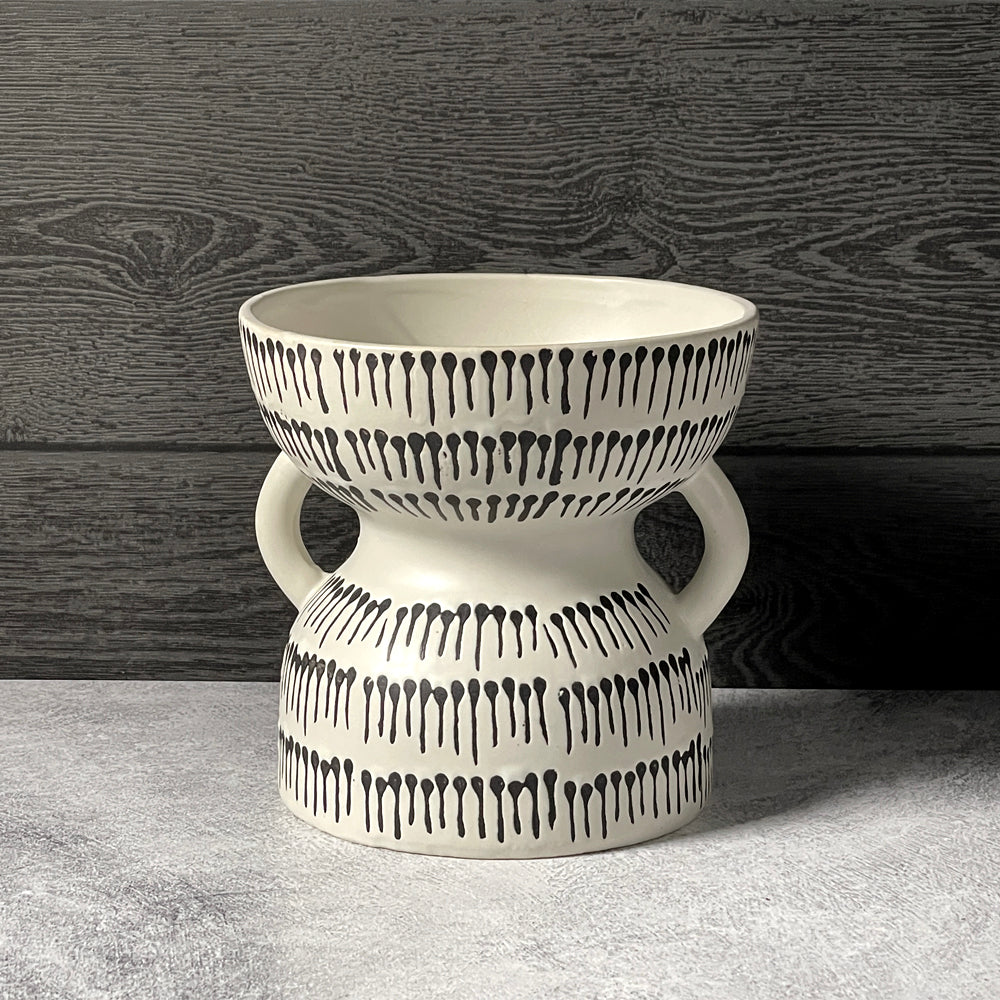 Accent Decor 6-1/4 x 6-inch Modern Ceramic Pot with Handles, White/Black
