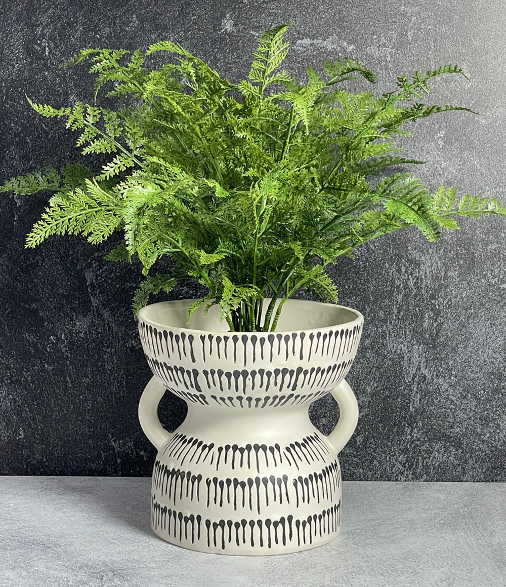 Accent Decor 6-1/4 x 6-inch Modern Ceramic Pot with Handles, White/Black