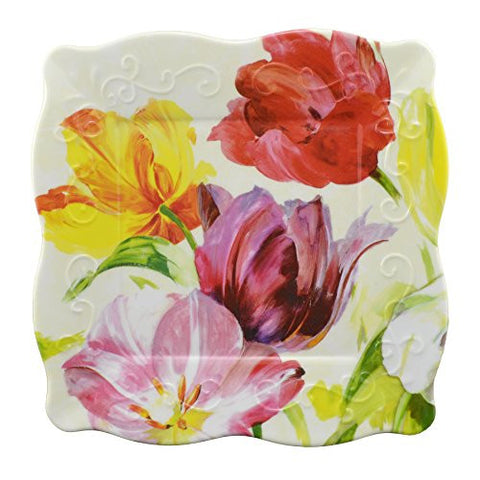 Merritt Watercolor Tulips 8-inch Square Melamine Plate, Set of 4 - The Barrington Garage