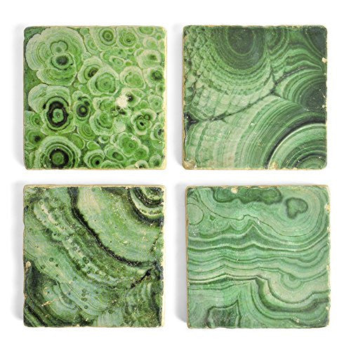Studio Vertu Malachite Print Tumbled Marble Coasters, Set of 4 - The Barrington Garage