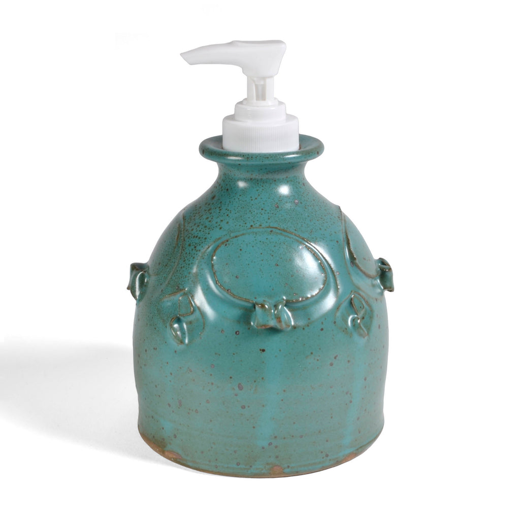 Porcelain Sculpted Soap Dispenser / hot Handmade Green and Blue Glazed Lotion Dispenser