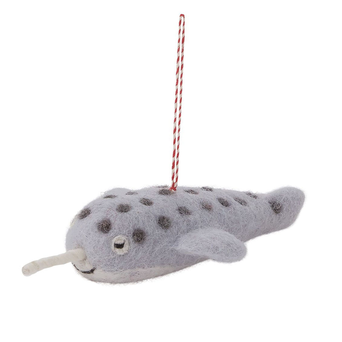 Nyles Narwhal Felted Wool Ornament, Handmade in Nepal, Set of 2
