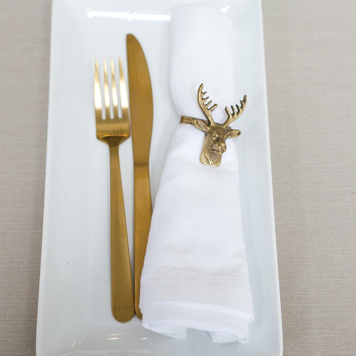Accent Decor Deer Head Brass Napkin Rings in Jute Bag, Set of 6