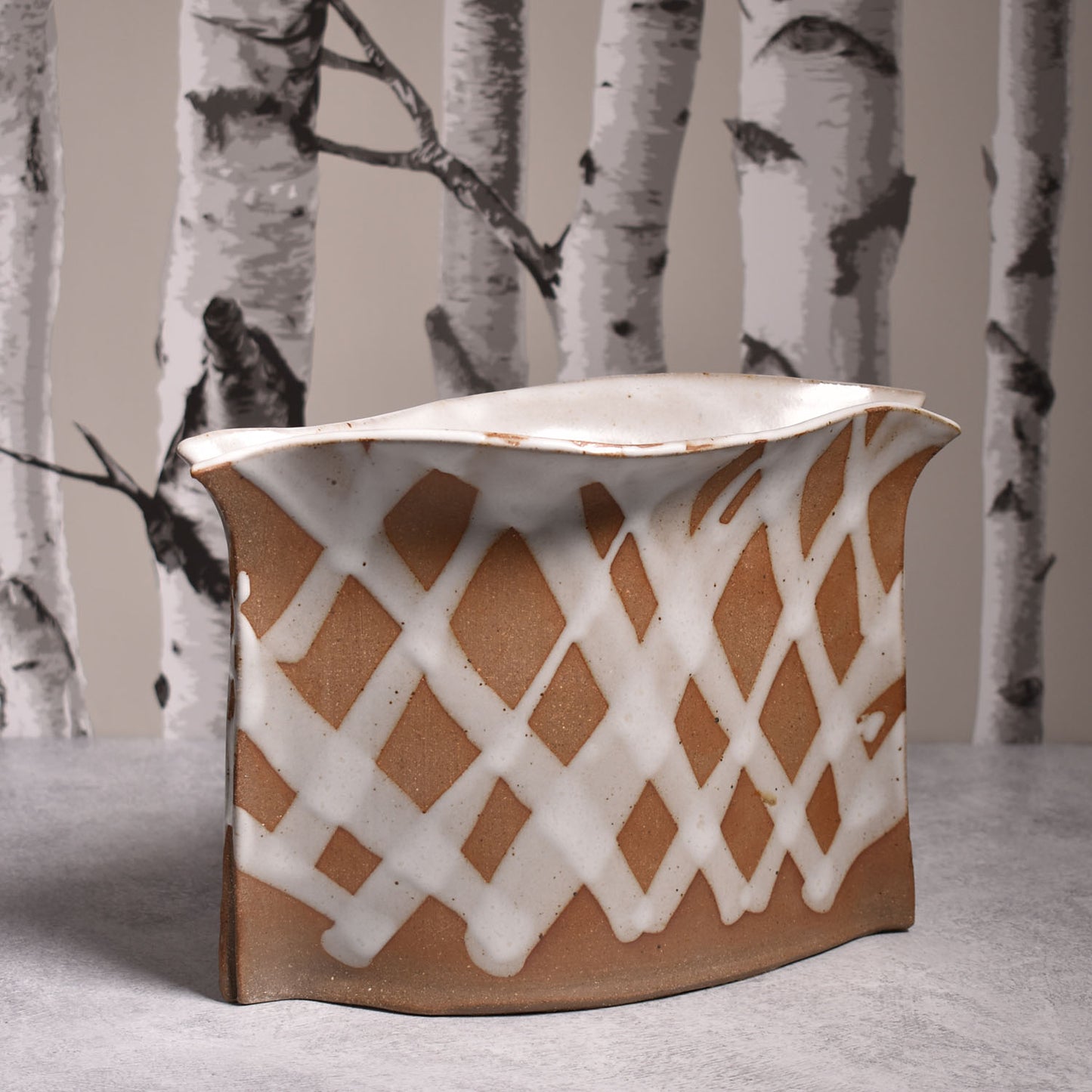 Anthony Stoneware Pocket Vase Utensil Crock, White Lattice