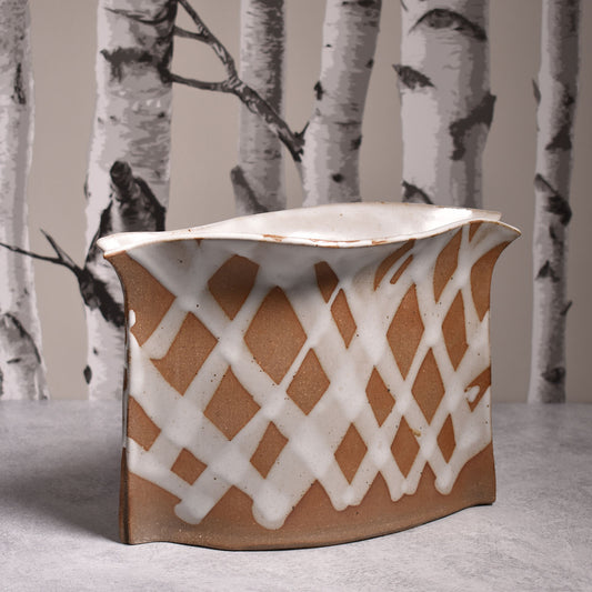 Anthony Stoneware Pocket Vase Utensil Crock, White Lattice