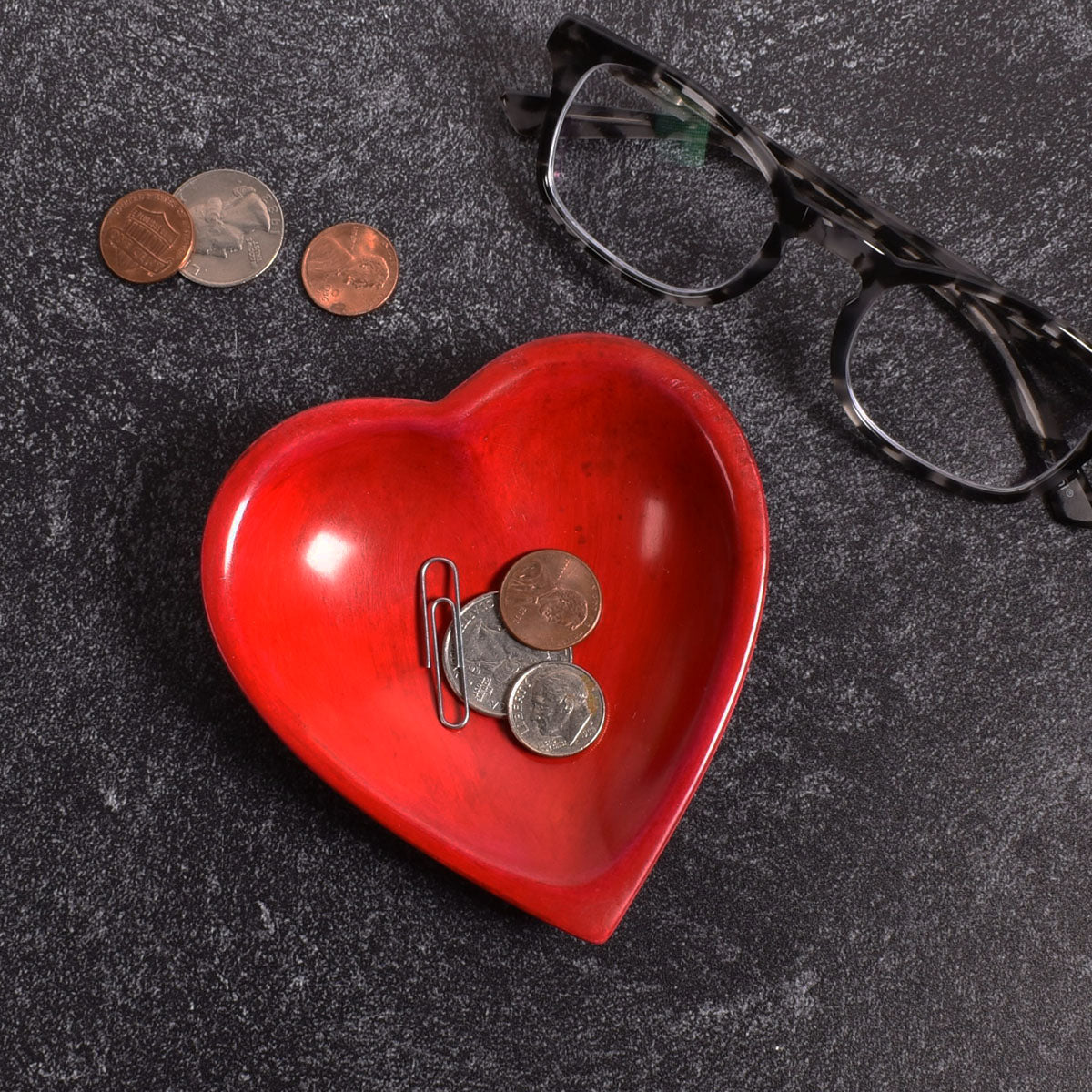 Red Heart 4-inch African Soapstone Dish, Handmade in Kenya