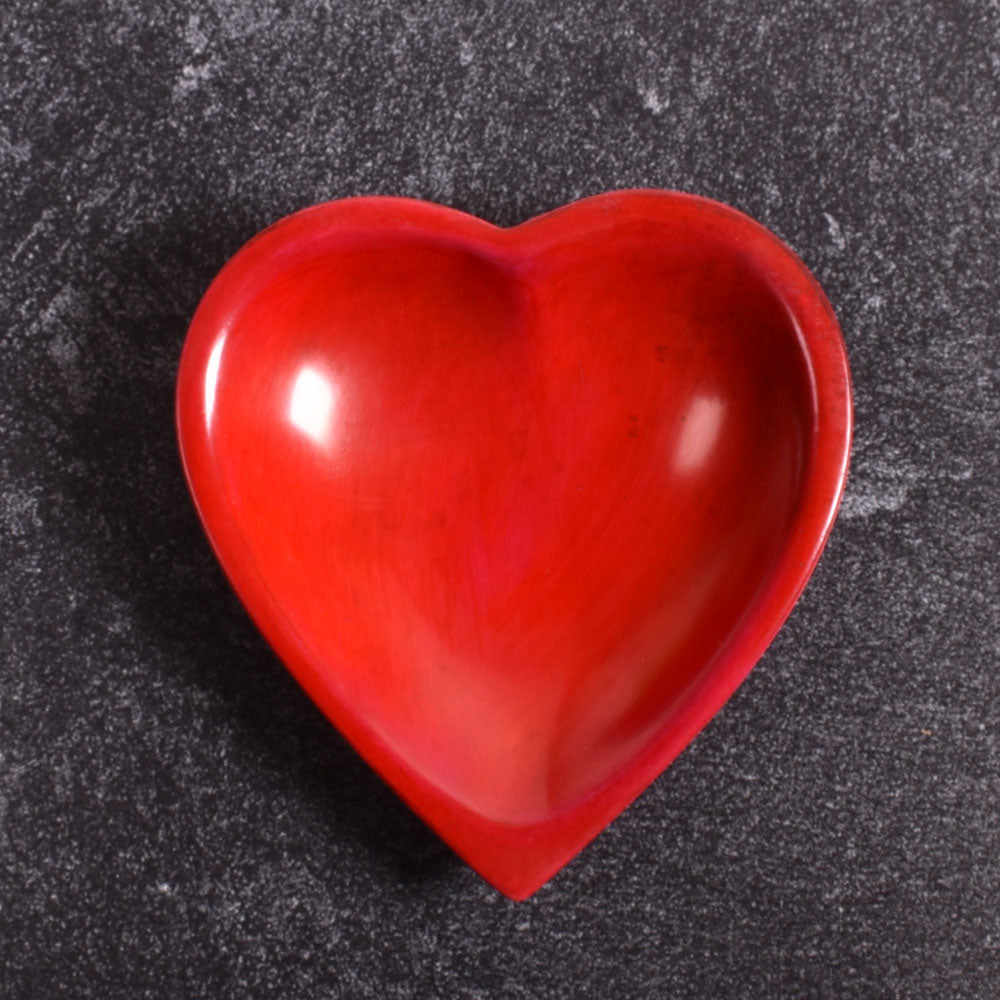 Red Heart 4-inch African Soapstone Dish, Handmade in Kenya