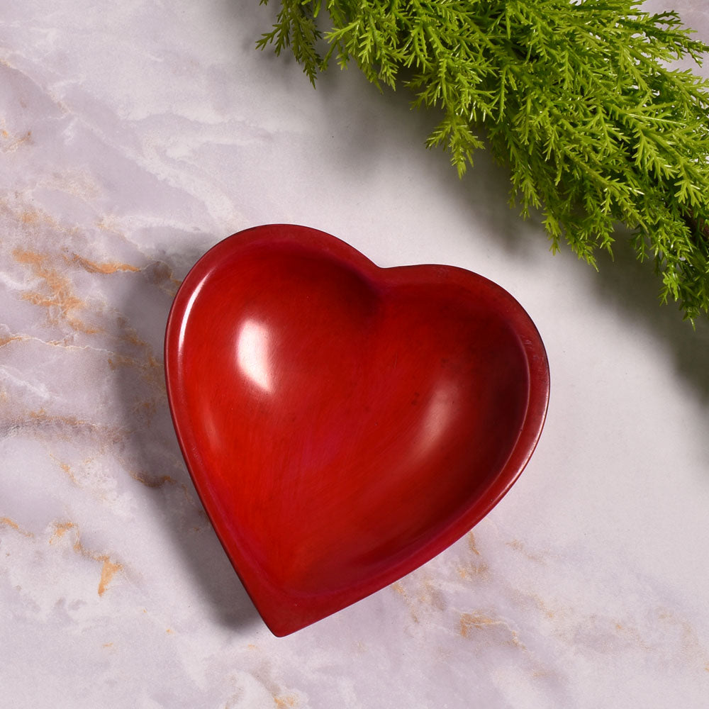 Red Heart 4-inch African Soapstone Dish, Handmade in Kenya