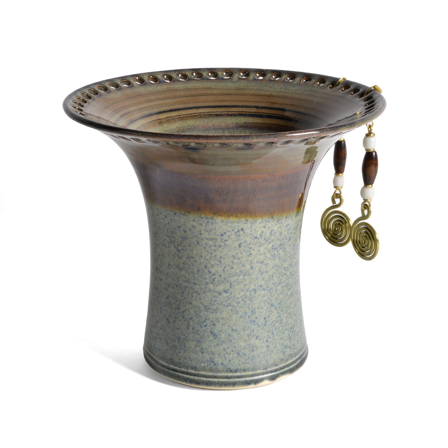 Barb Lund Pottery Earring Holder, Brown/Blue - The Barrington Garage