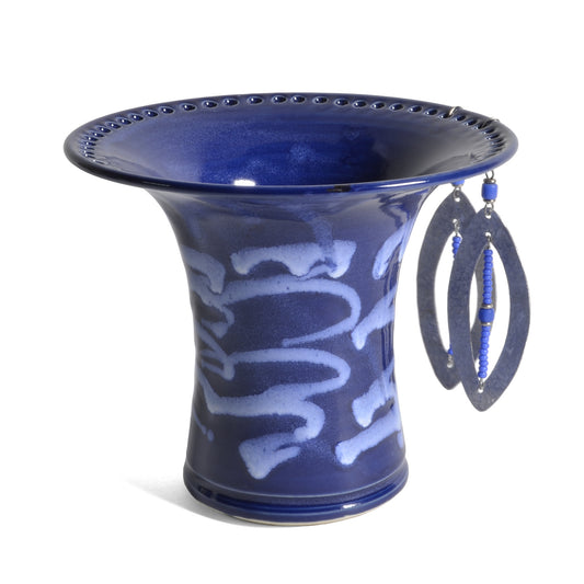 Barb Lund Pottery Earring Holder, Royal Blue/White