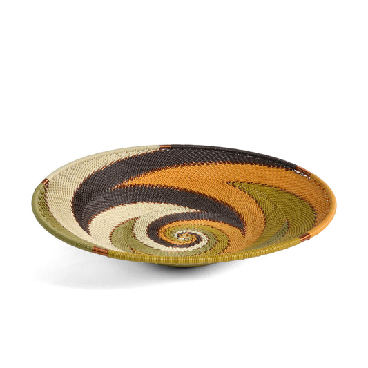 Fair Trade Zulu Telephone Wire 8" Platter Basket, African Earth - The Barrington Garage