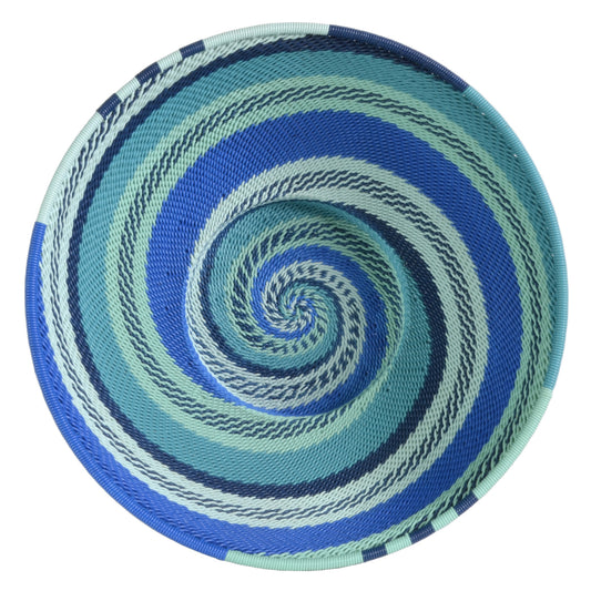 Fair Trade Zulu Telephone Wire 8" Round Pedestal Bowl, African Ocean - The Barrington Garage