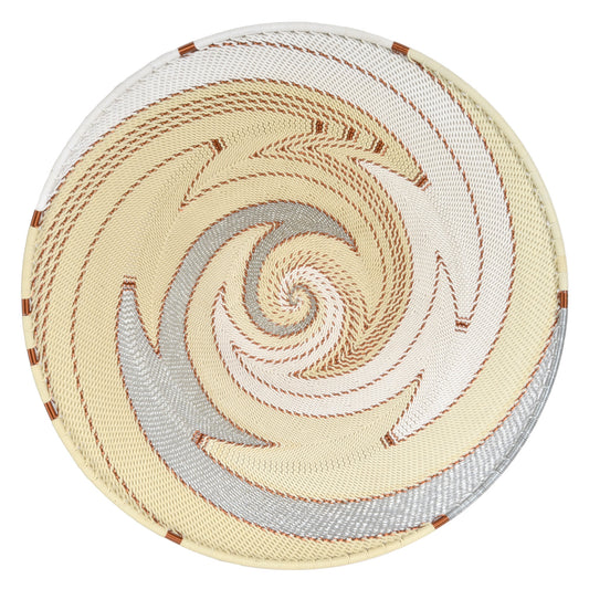 Fair Trade Zulu Telephone Wire 12-inch Platter Basket, Silver Sea