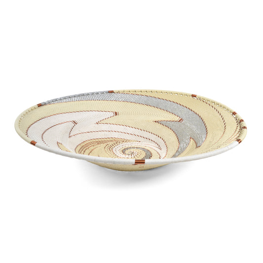 Fair Trade Zulu Telephone Wire 12-inch Platter Basket, Silver Sea