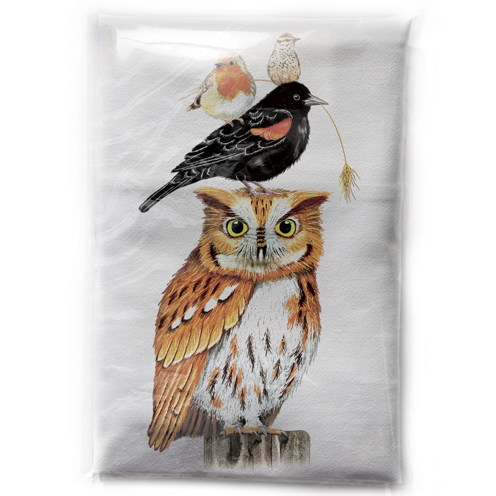 Mary Lake-Thompson Stacked Autumn Birds Cotton Flour Sack Dish Towel