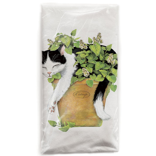 Mary Lake-Thompson Cat in Catnip Flour Sack Dish Towel