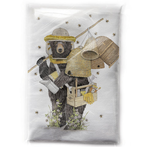 Mary Lake-Thompson Beekeeper Bear Cotton Flour Sack Dish Towel