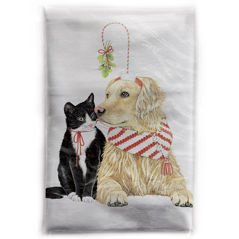 Mary Lake-Thompson Mistletoe Pets Cat and Dog Cotton Flour Sack Dish Towel