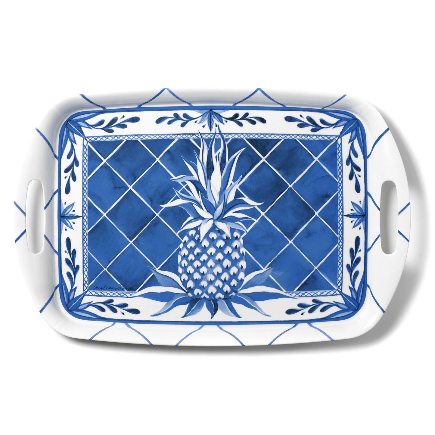 Bamboo Table Blue Pineapple 18 x 12-inch Serving Tray