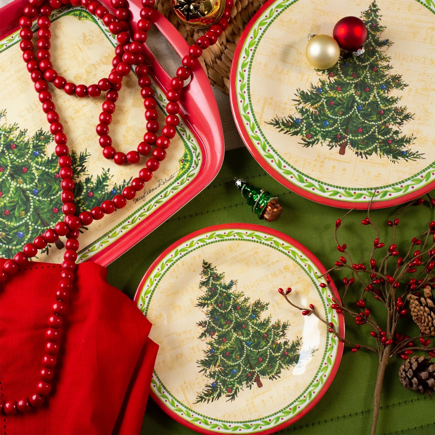 Bamboo Table Christmas Tree 8.5-inch Salad/Dessert Plate, Set of 4