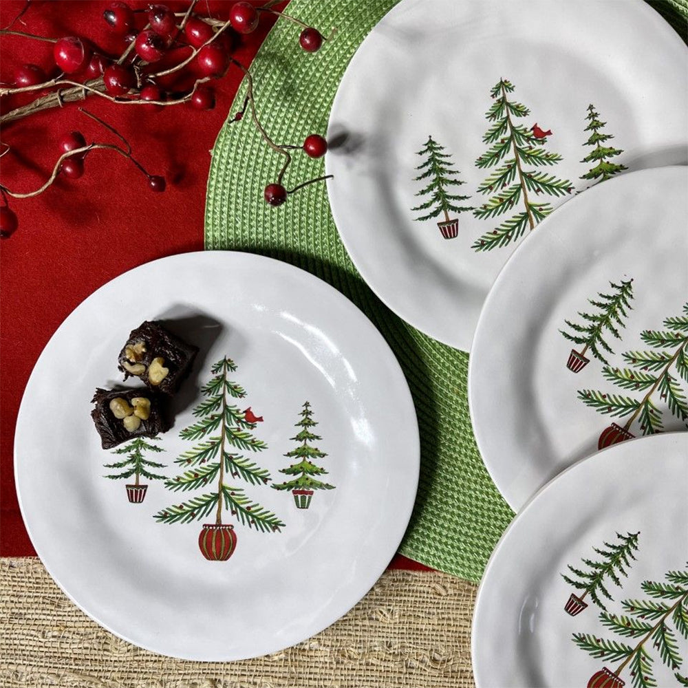 Bamboo Table Holiday Trees 8-inch Snack/Salad/Dessert Plate, Set of 4
