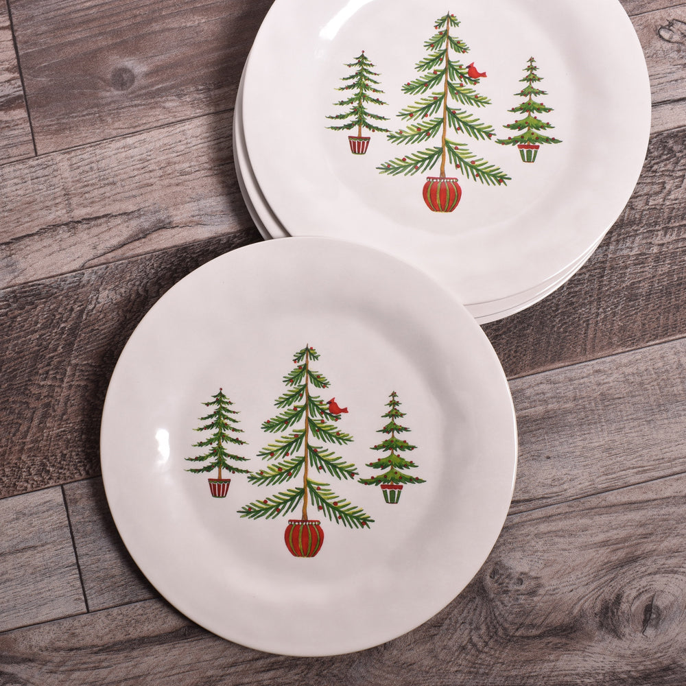 Bamboo Table Holiday Trees 8-inch Snack/Salad/Dessert Plate, Set of 4