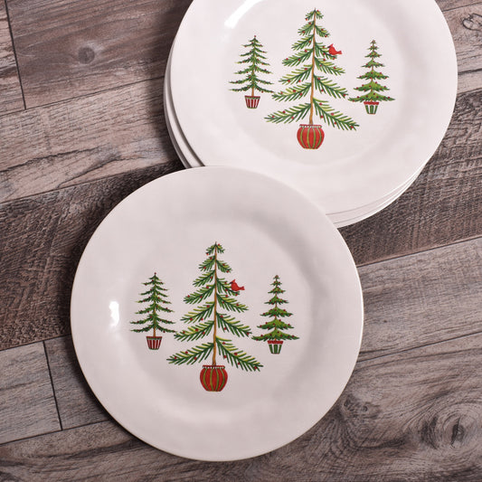 Bamboo Table Holiday Trees 8-inch Snack/Salad/Dessert Plate, Set of 4