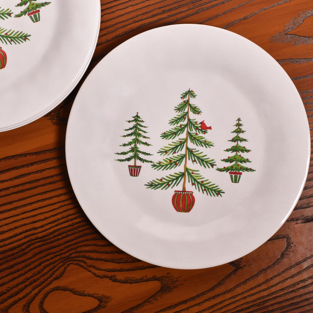 Bamboo Table Holiday Trees 8-inch Snack/Salad/Dessert Plate, Set of 4
