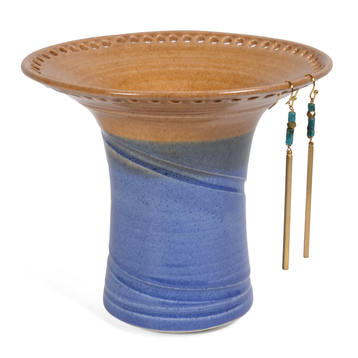 Barb Lund Pottery Earring Holder, Oatmeal/Medium Blue