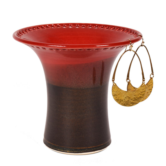 Barb Lund Pottery Earring Holder, Red/Black