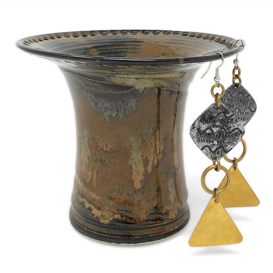 Barb Lund Pottery Earring Holder, Waterfall Brown