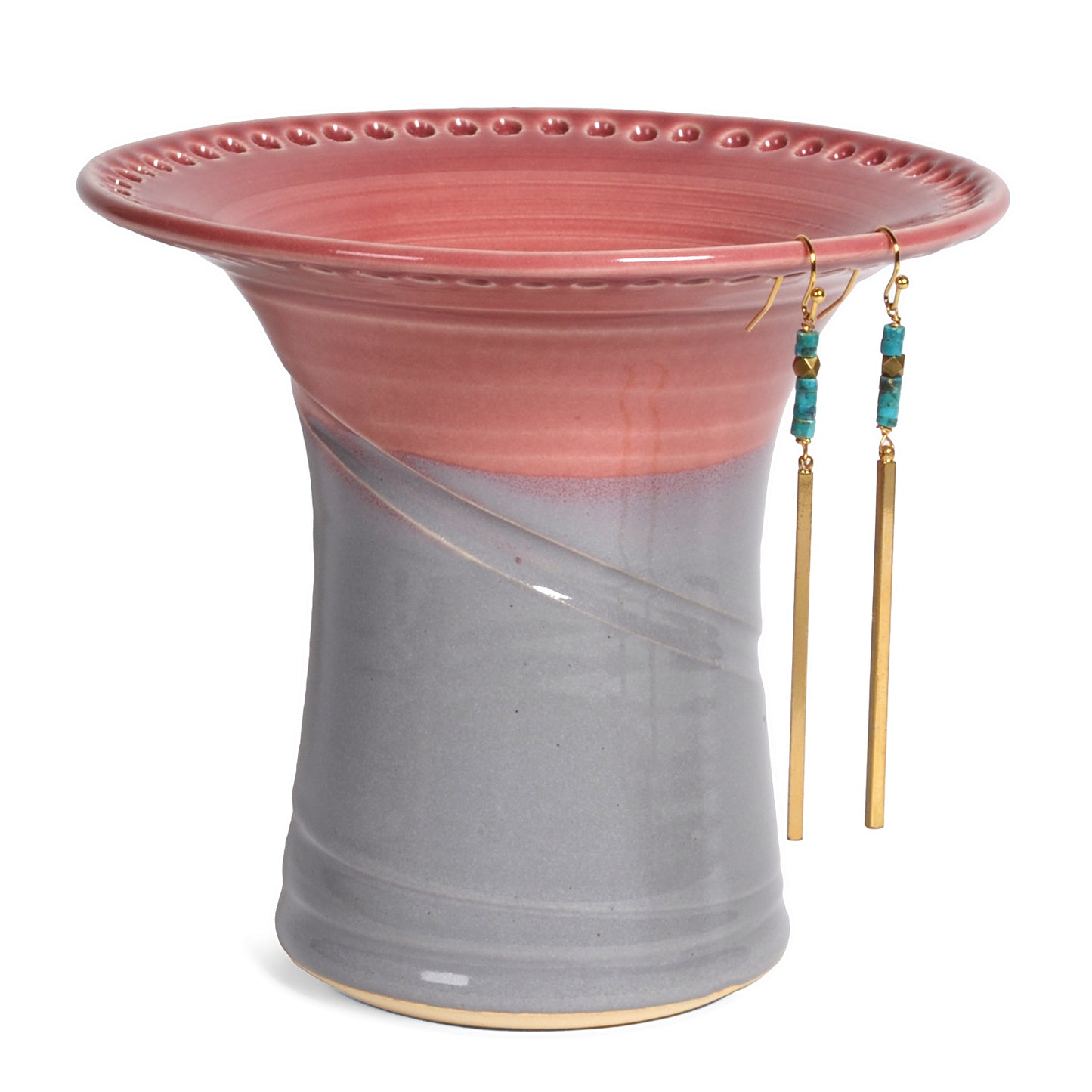 Barb Lund Pottery Earring Holder, Pink/Gray