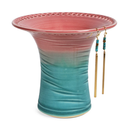 Barb Lund Pottery Earring Holder, Pink/Turquoise