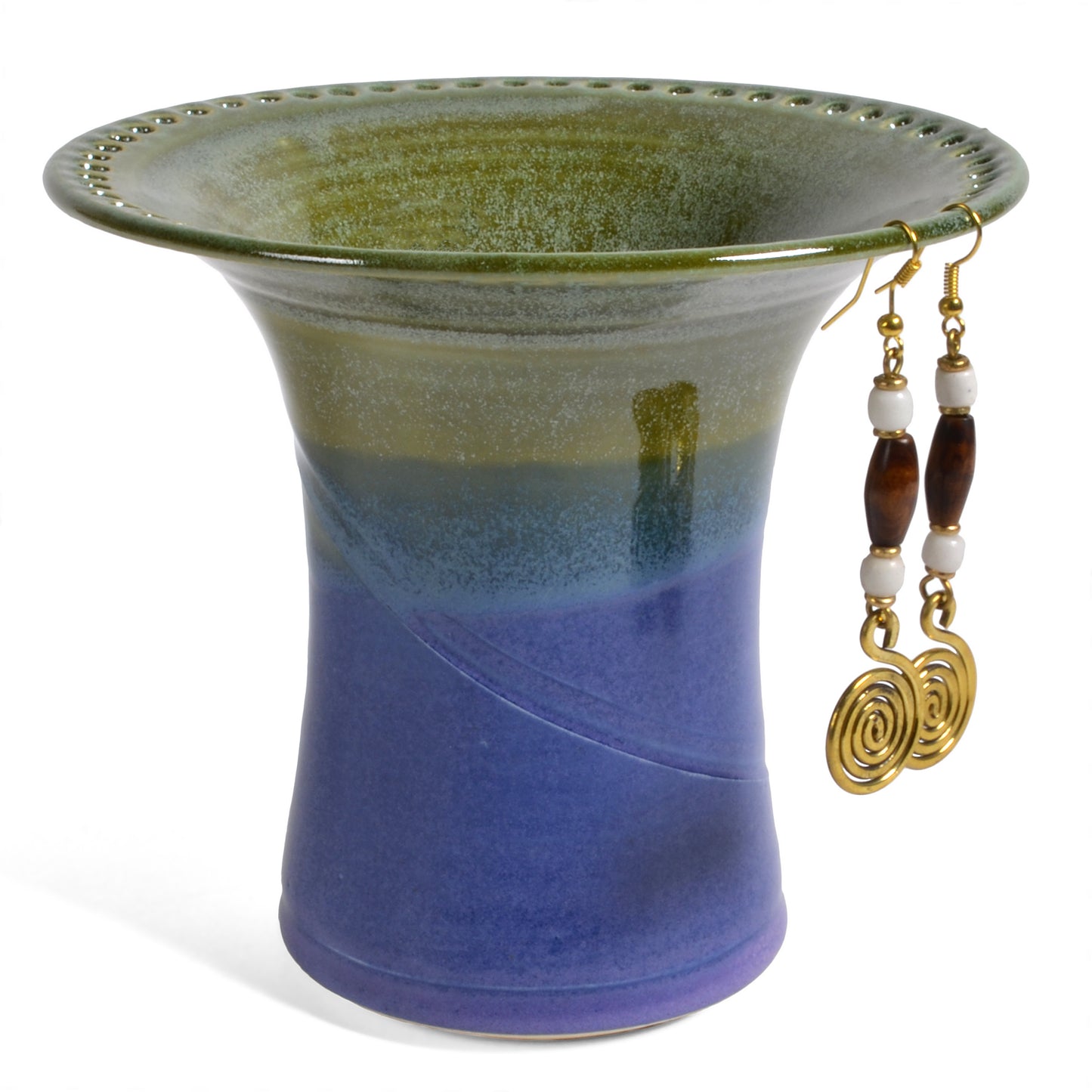 Barb Lund Pottery Earring Holder, Lime/Purple