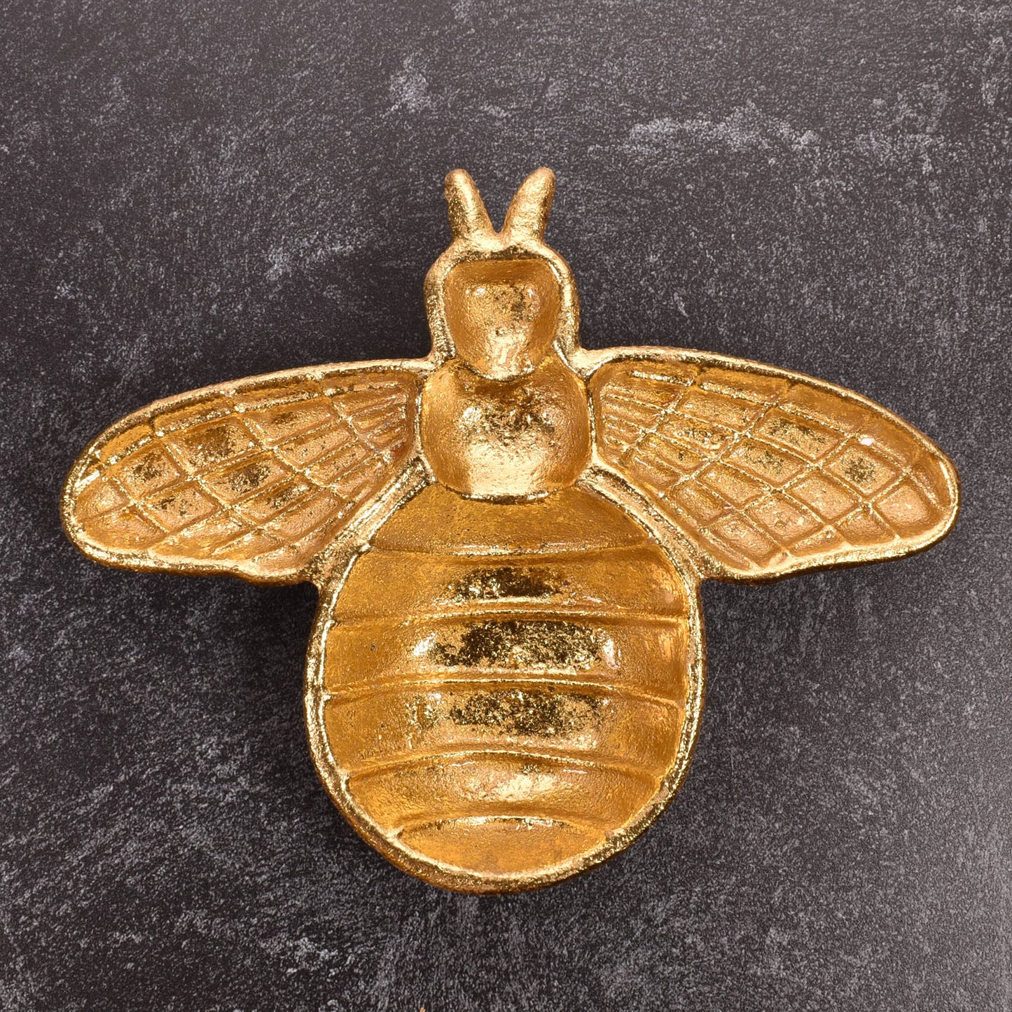 Decorative Bee Shaped Cast Iron Dish with Metallic Gold Finish